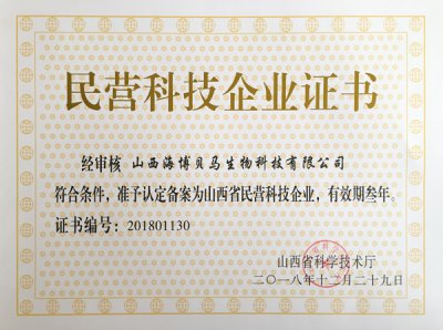 民營科技企業證書